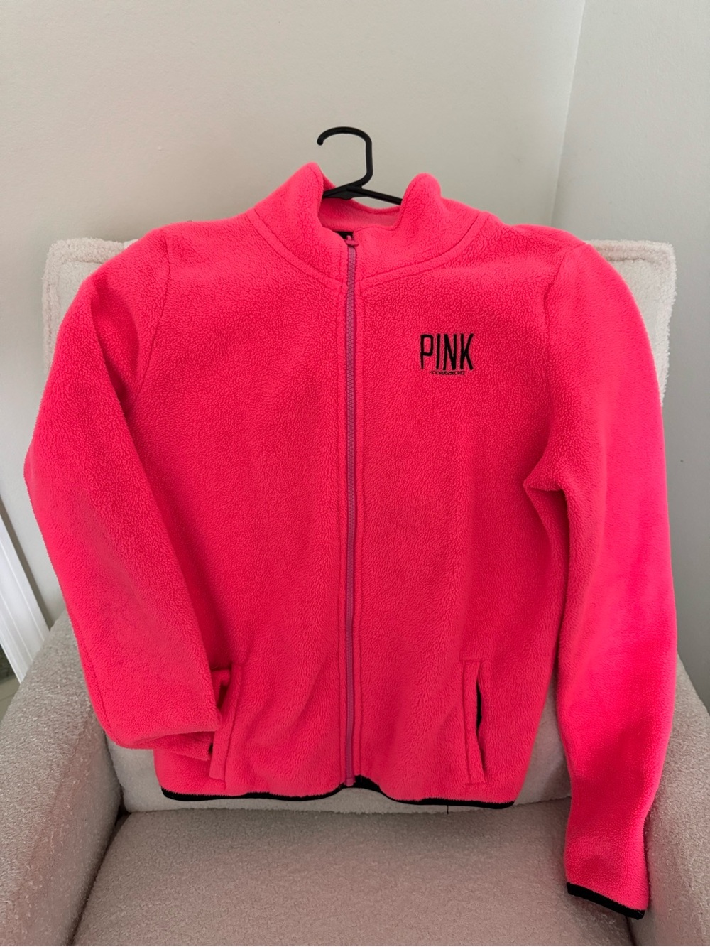 PINK Victoria's Secret Hot Pink Full-Zip Fleece Jacket